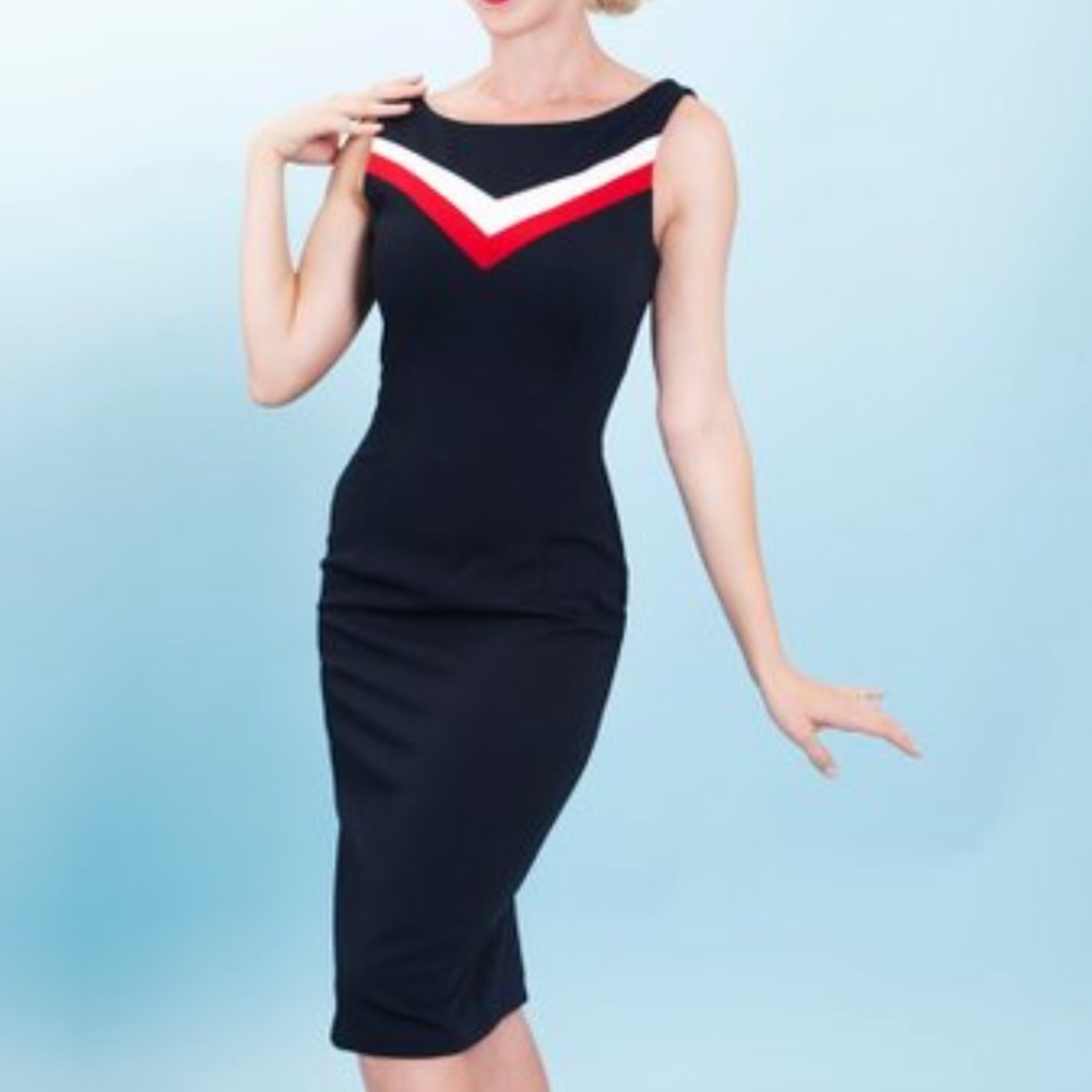 Vintage Tatyana Navy Boat Neck Dress
